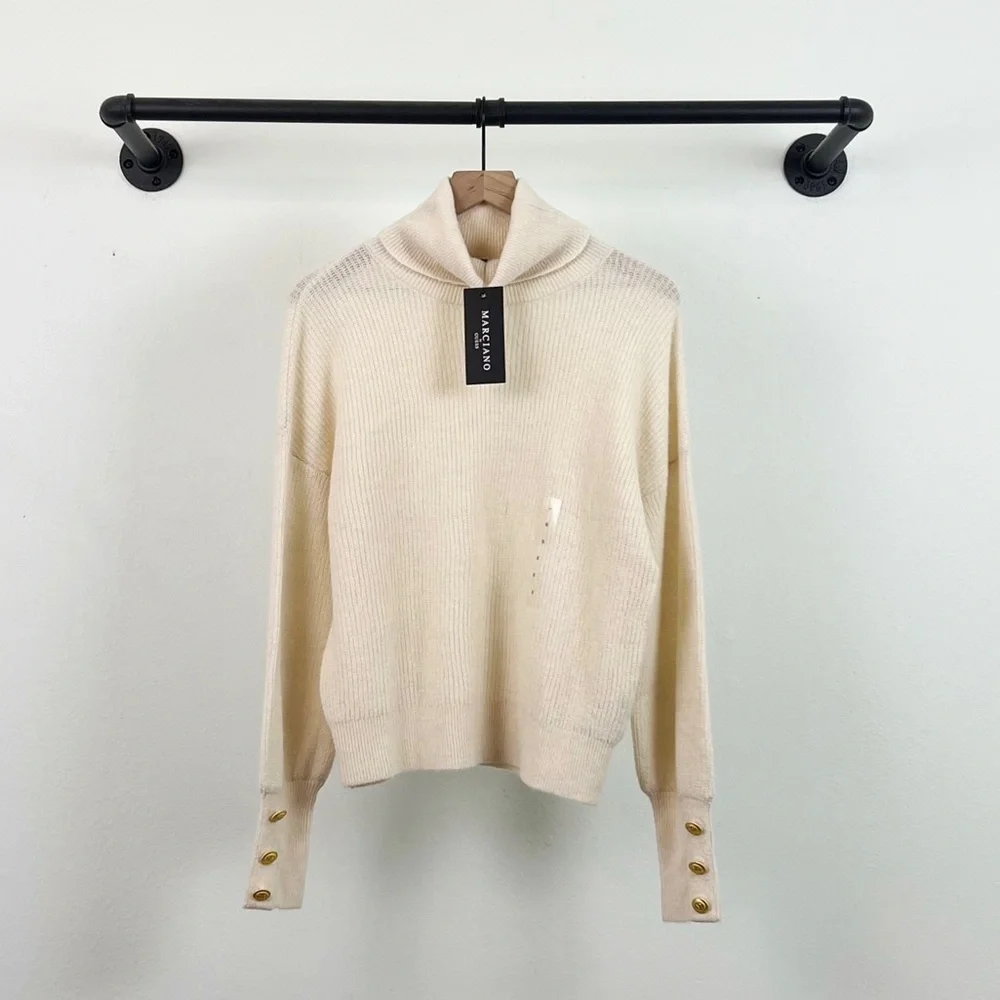 NWT Marciano by Guess Elodie High Neck Wool Blend Sweater Sandy Shore